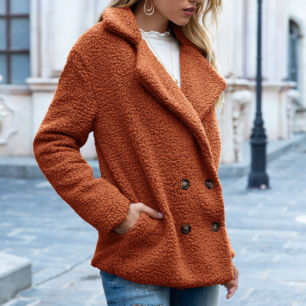 Women’s Winter Fluffy Lapel Coat – Loose Button-Down Fleece Cardigan Jacket