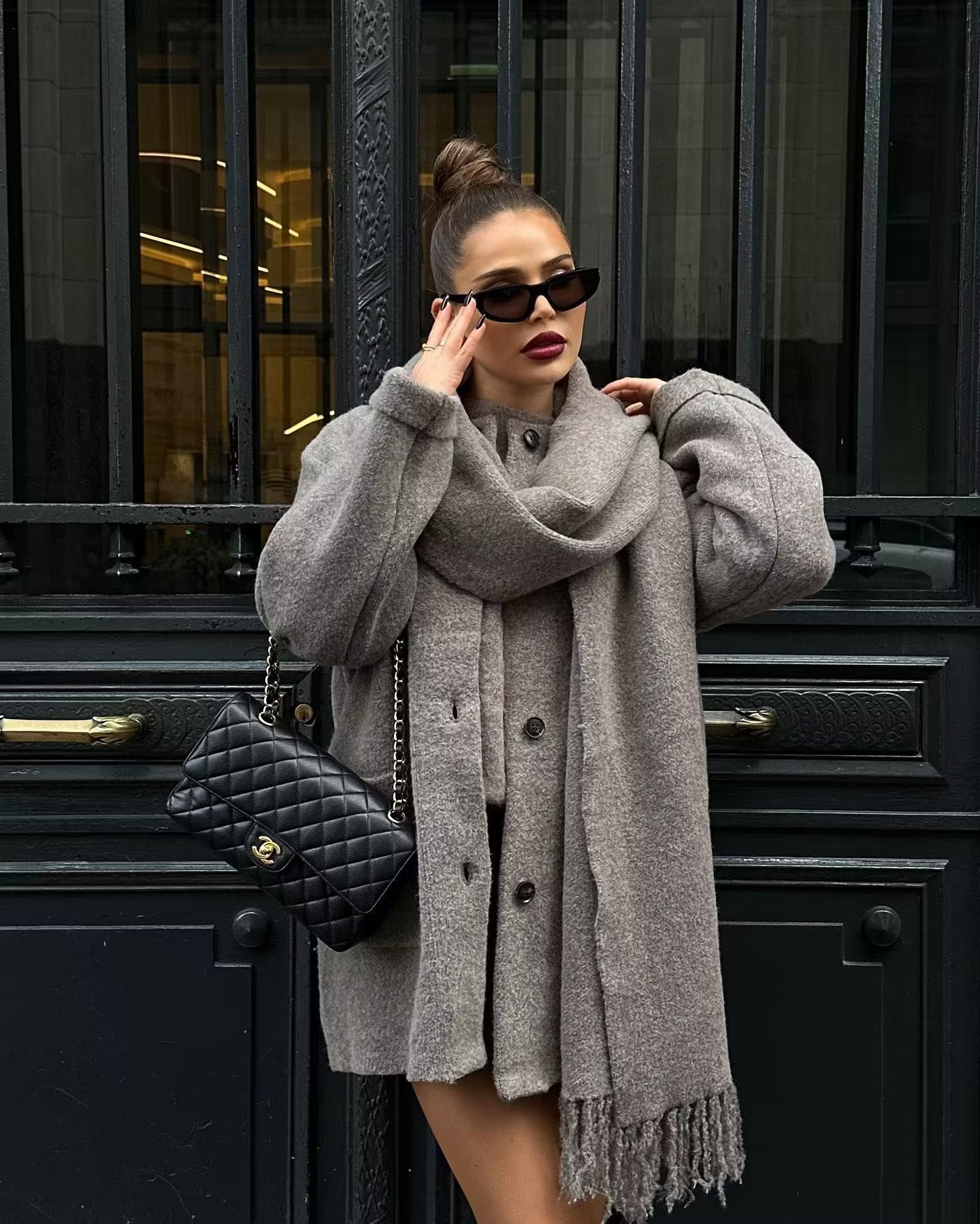 Women's Scarf Cape Midi Knitted Woolen Coat