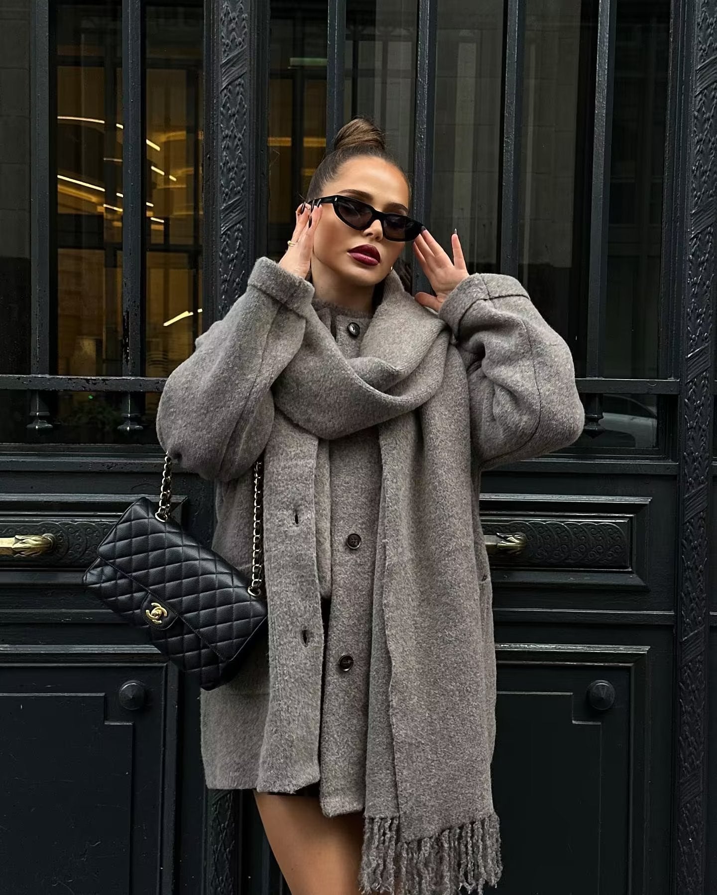 Women's Scarf Cape Midi Knitted Woolen Coat