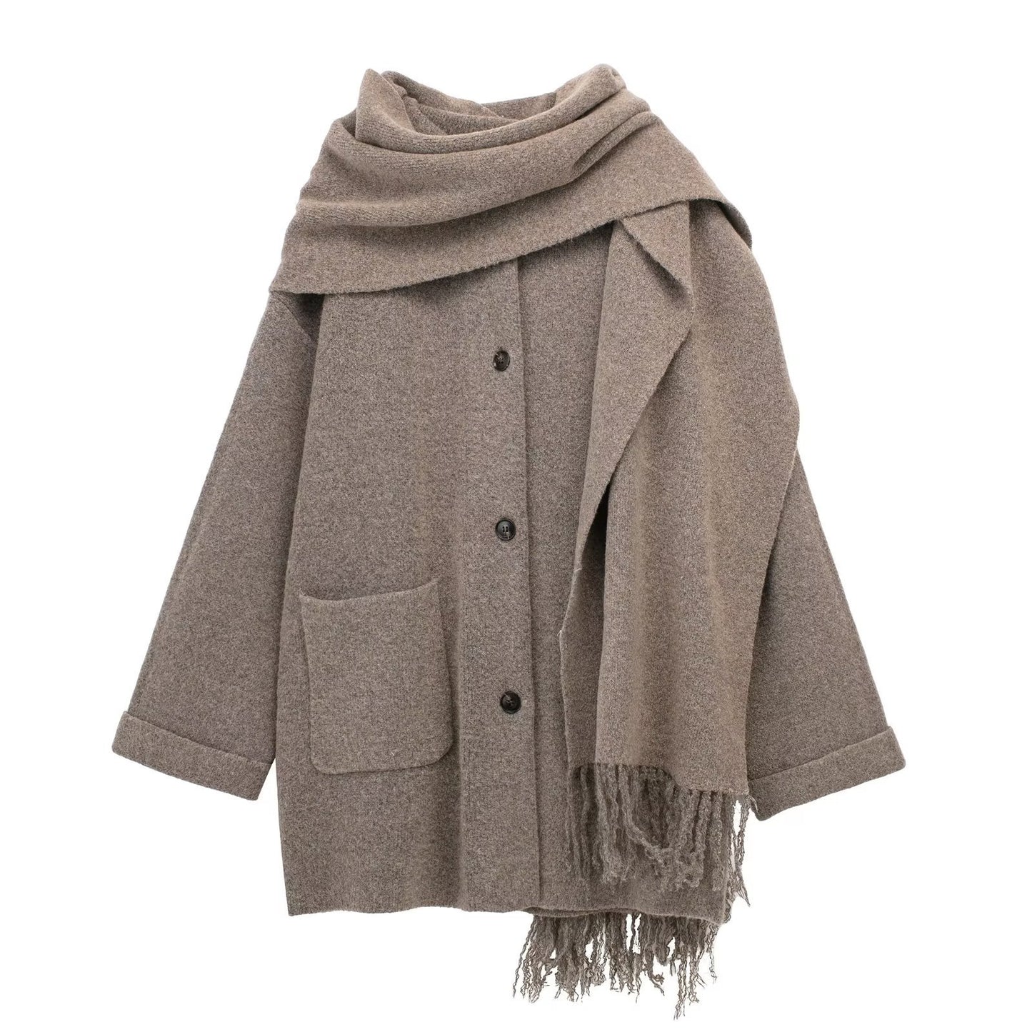 Women's Scarf Cape Midi Knitted Woolen Coat