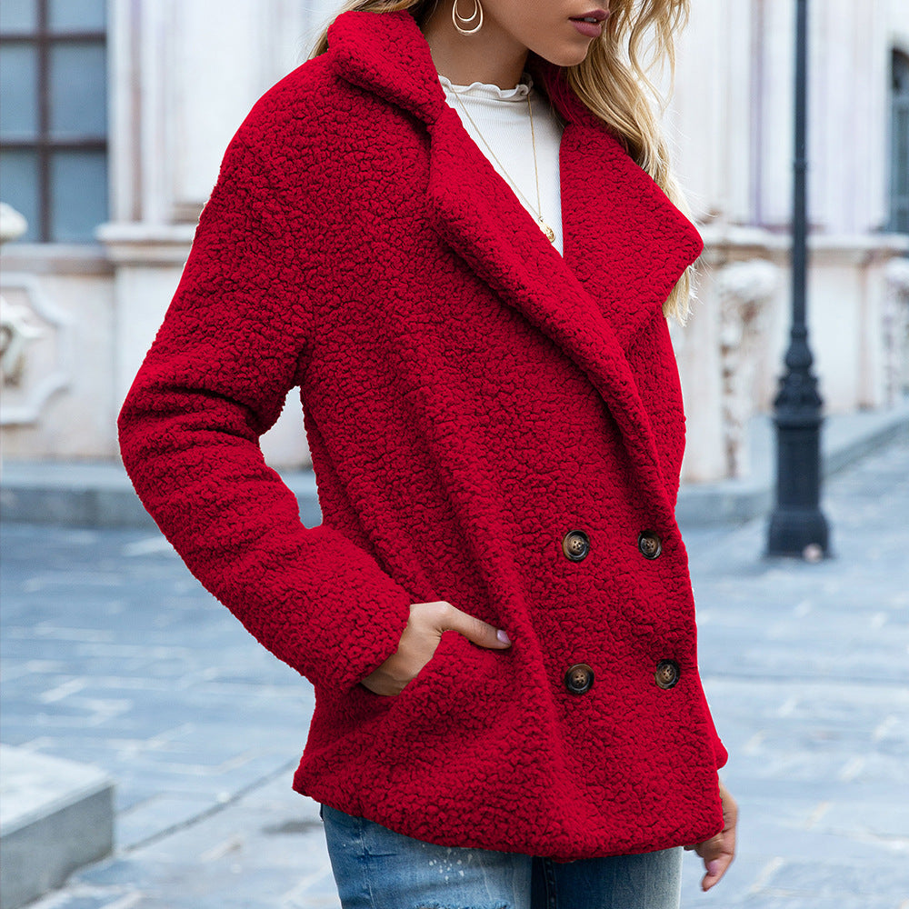 Women’s Winter Fluffy Lapel Coat – Loose Button-Down Fleece Cardigan Jacket