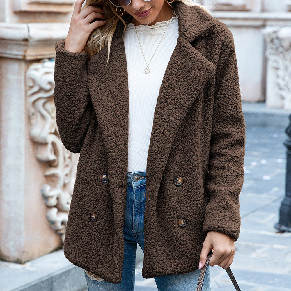 Women’s Winter Fluffy Lapel Coat – Loose Button-Down Fleece Cardigan Jacket