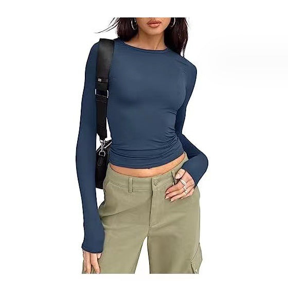 Slim Fit Women’s Long Sleeve Pullover – Solid Color Casual Top