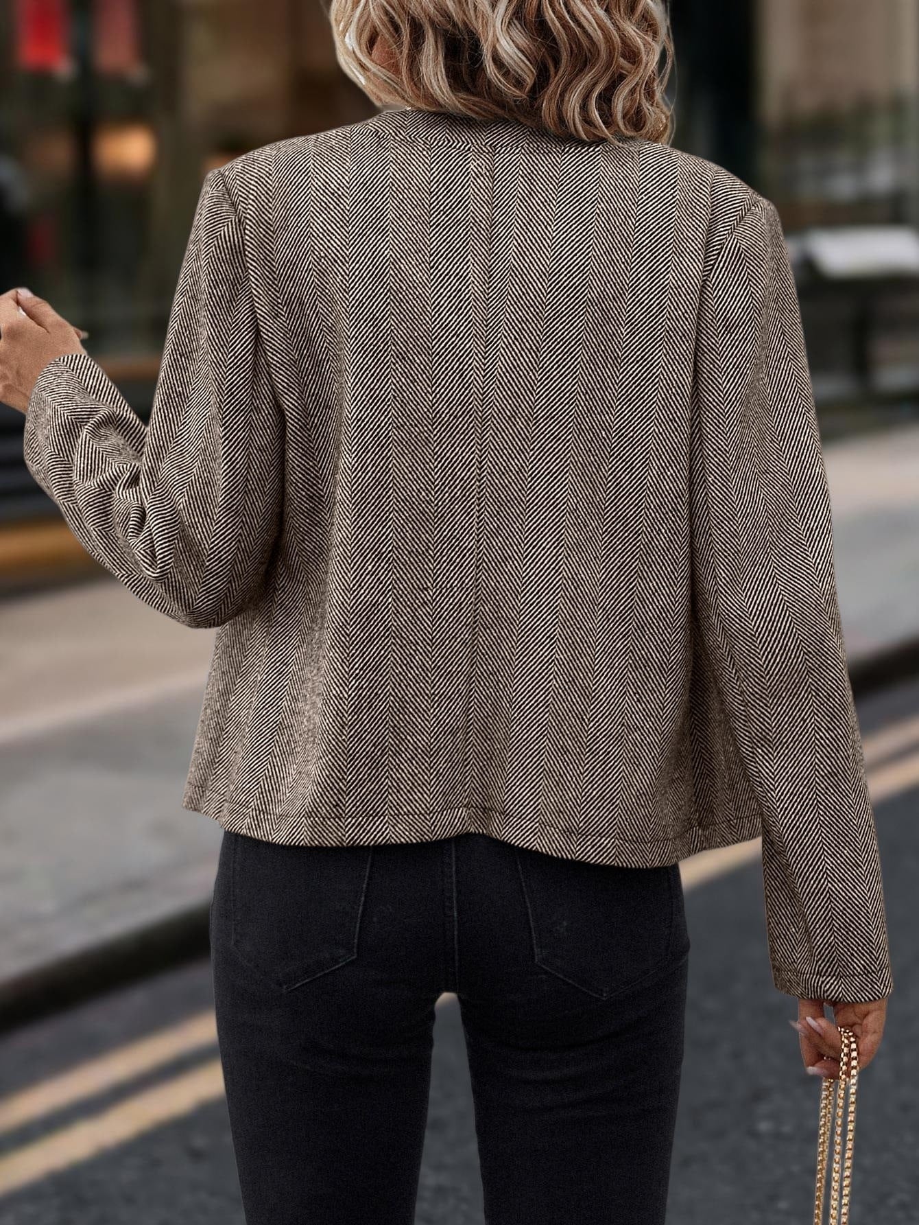 Women's Herringbone Blazer – Spring & Autumn Double-Breasted Jacket
