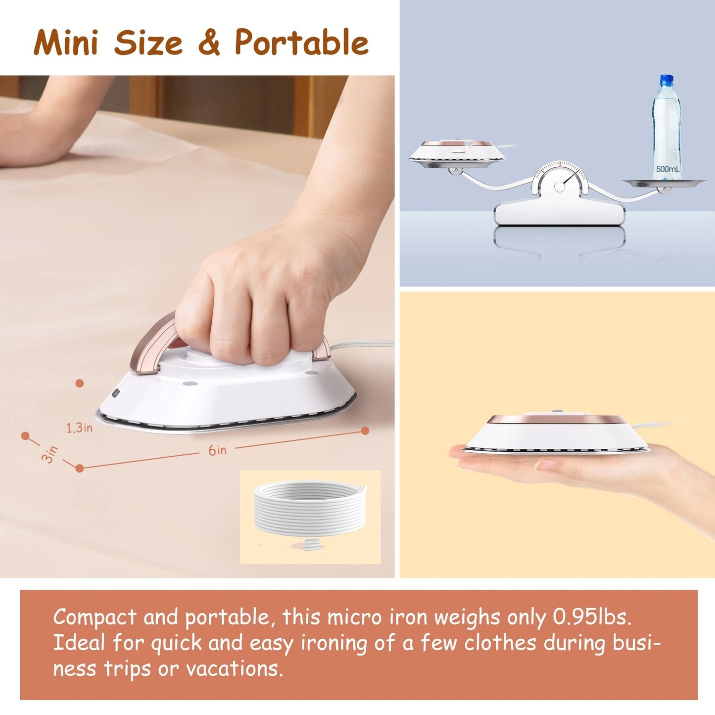 Newbealer Travel Iron With Dual Voltage 120V220V Lightwei