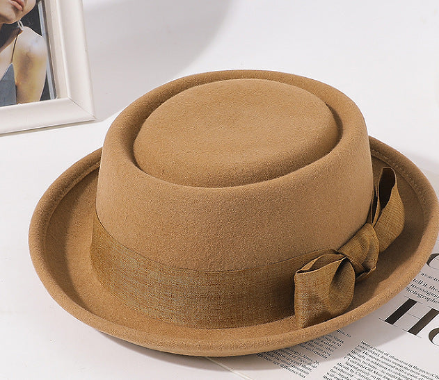 Vintage Bow Flat Top Hat – British Retro Autumn/Winter Fashion