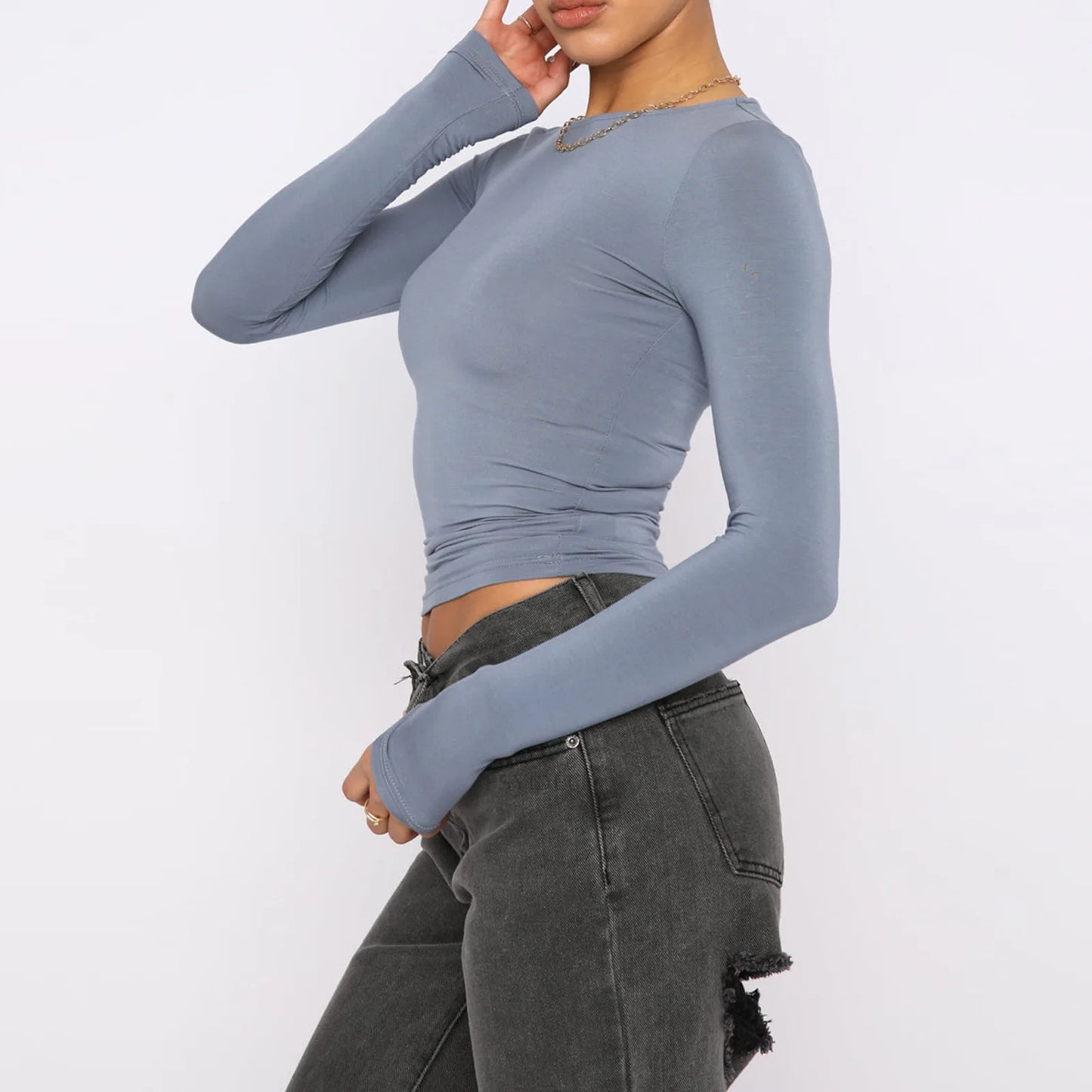 Slim Fit Women’s Long Sleeve Pullover – Solid Color Casual Top