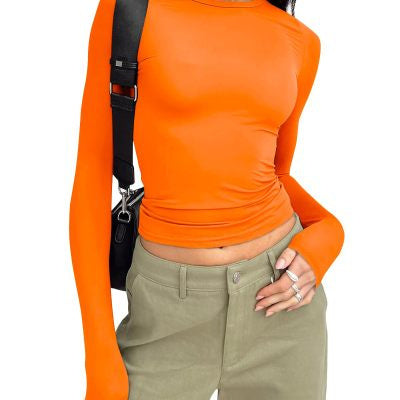Slim Fit Women’s Long Sleeve Pullover – Solid Color Casual Top
