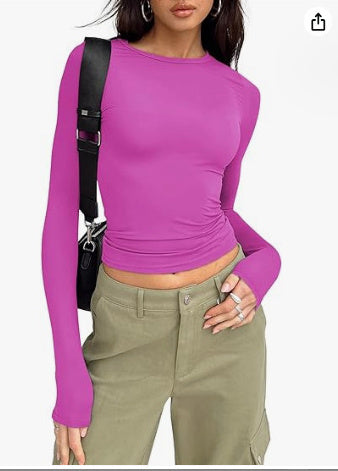 Slim Fit Women’s Long Sleeve Pullover – Solid Color Casual Top