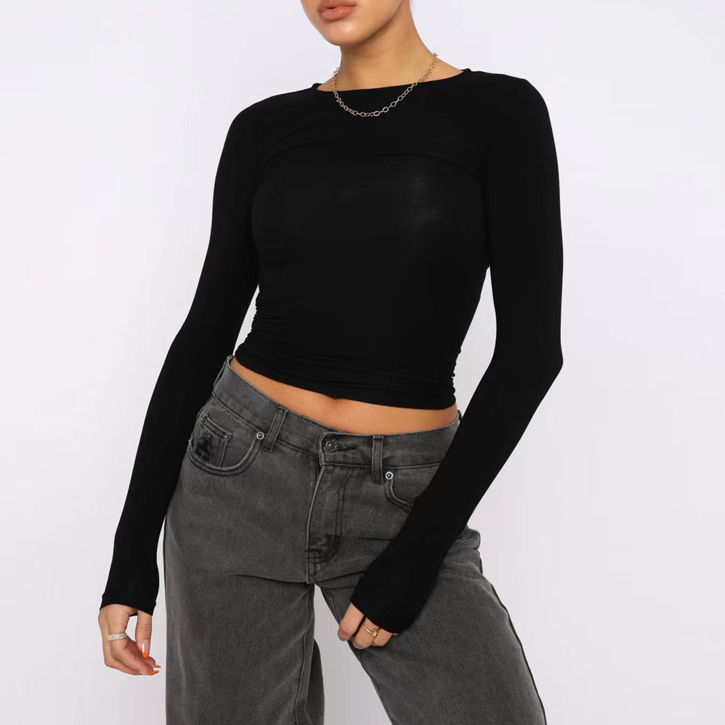 Slim Fit Women’s Long Sleeve Pullover – Solid Color Casual Top