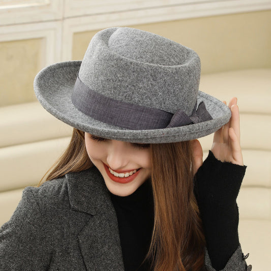 Vintage Bow Flat Top Hat – British Retro Autumn/Winter Fashion
