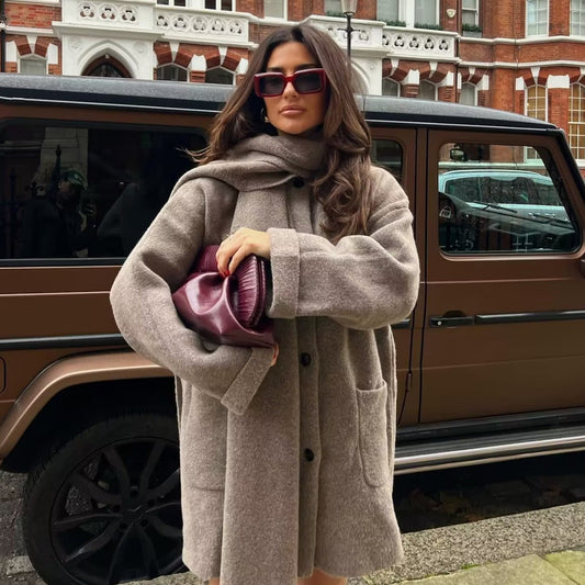 Women's Scarf Cape Midi Knitted Woolen Coat
