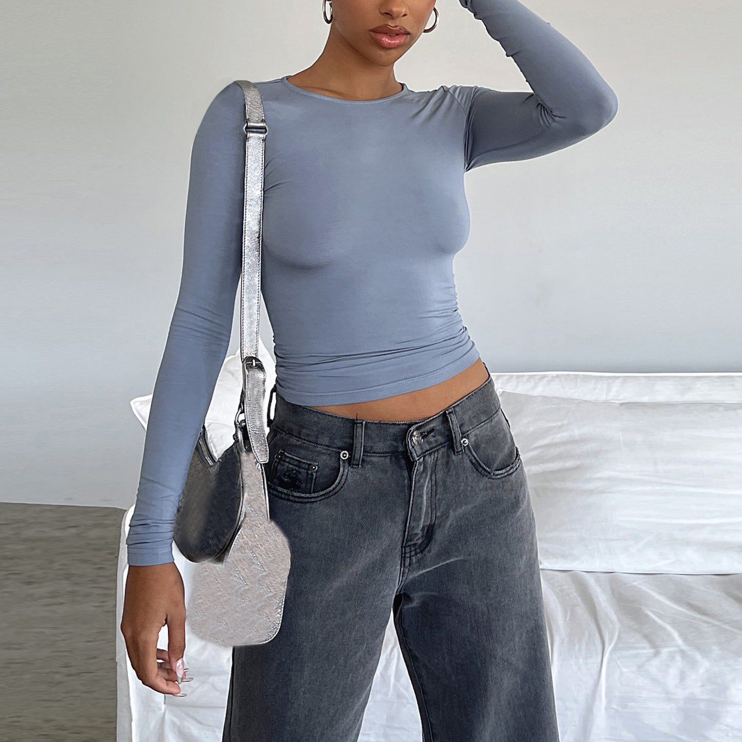 Slim Fit Women’s Long Sleeve Pullover – Solid Color Casual Top