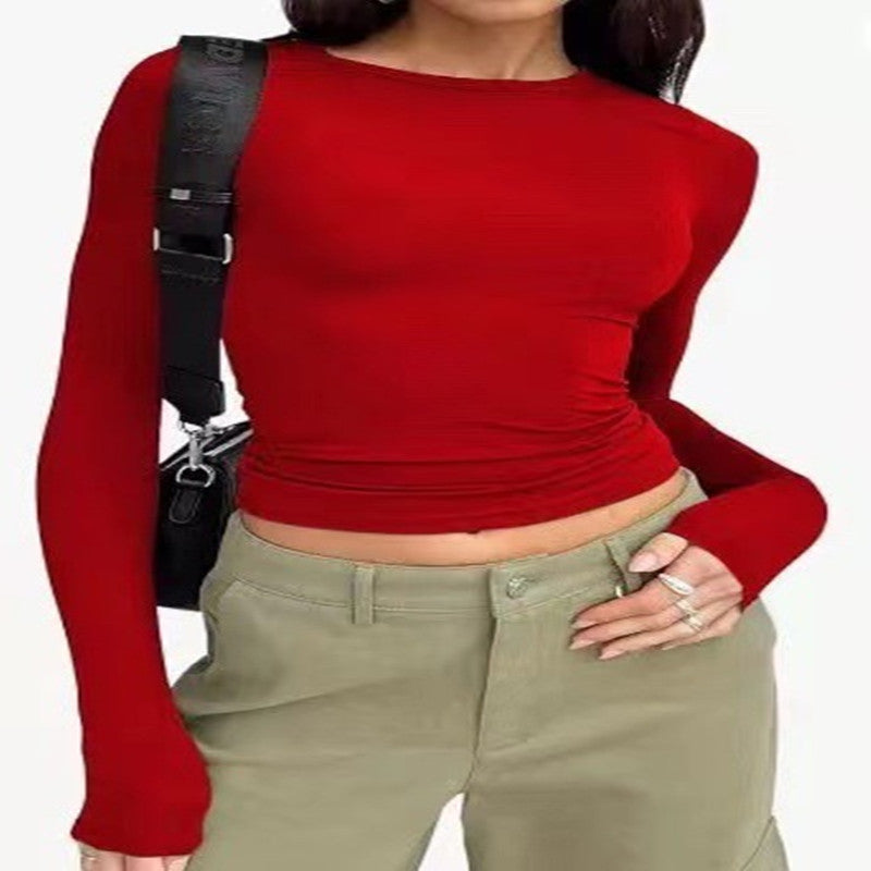 Slim Fit Women’s Long Sleeve Pullover – Solid Color Casual Top