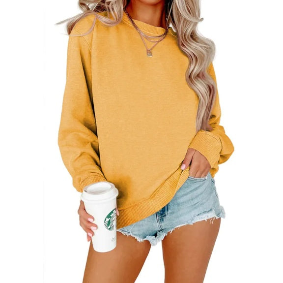 Solid Color Crew Neck Hoodie – Long Sleeve Casual Pullover Sweatshirt (Unisex)
