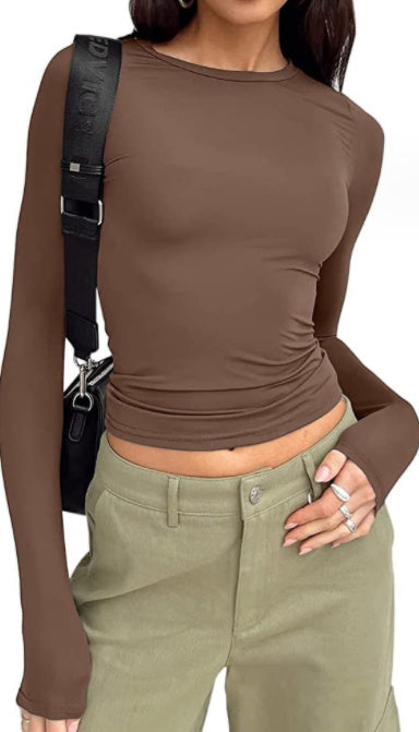 Slim Fit Women’s Long Sleeve Pullover – Solid Color Casual Top