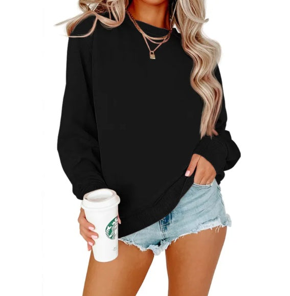 Solid Color Crew Neck Hoodie – Long Sleeve Casual Pullover Sweatshirt (Unisex)