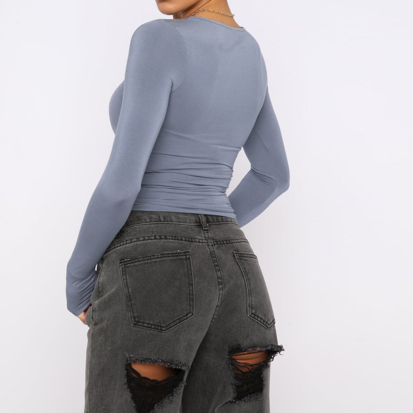 Slim Fit Women’s Long Sleeve Pullover – Solid Color Casual Top
