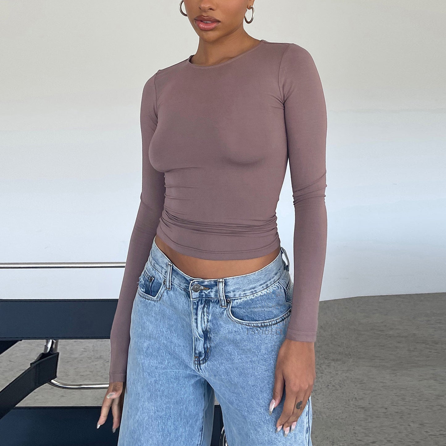 Slim Fit Women’s Long Sleeve Pullover – Solid Color Casual Top